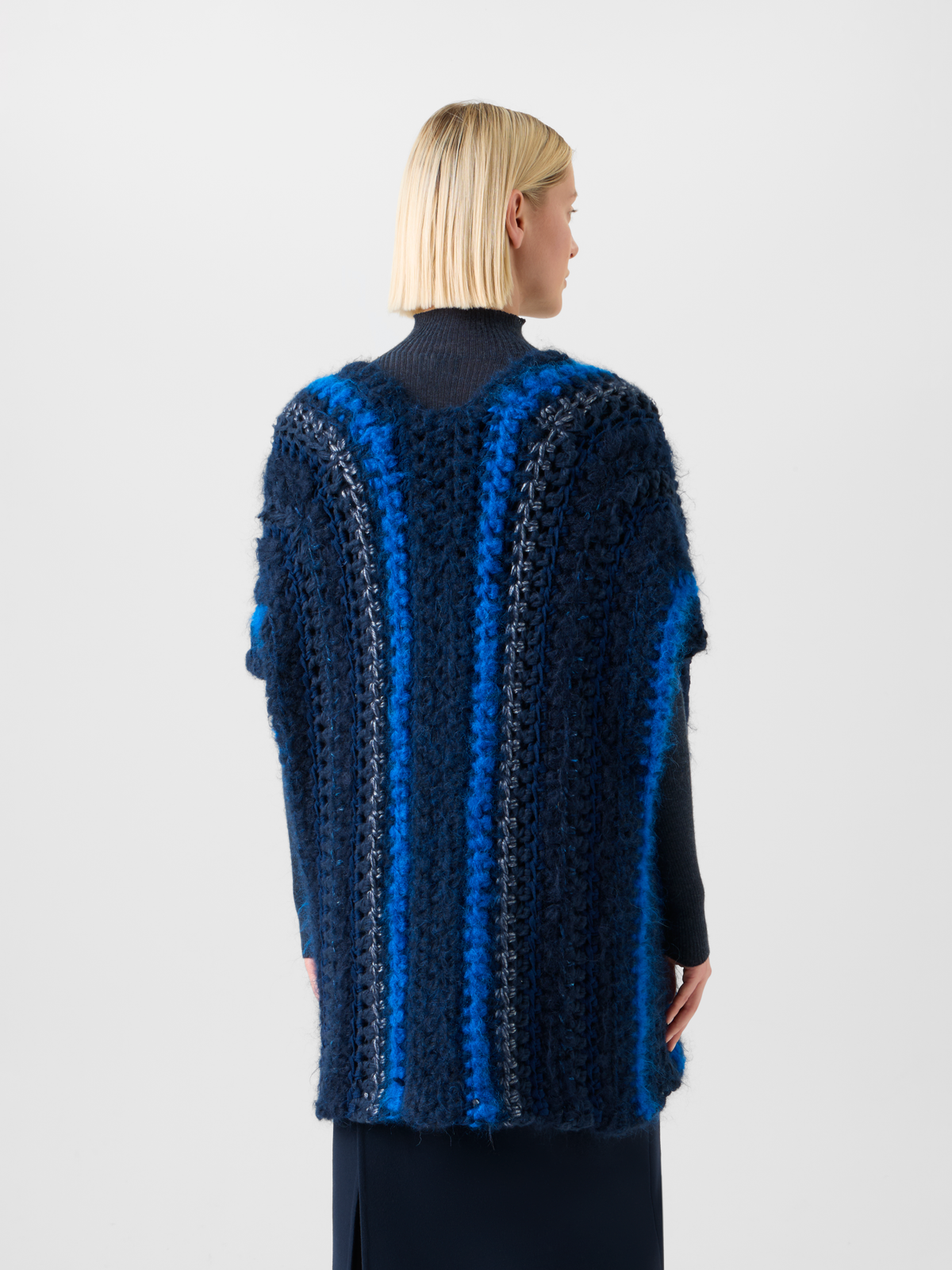 Designer Chunky Crocheted Cashmere Silk Striped Gilet - blue - multicolor #editorial
