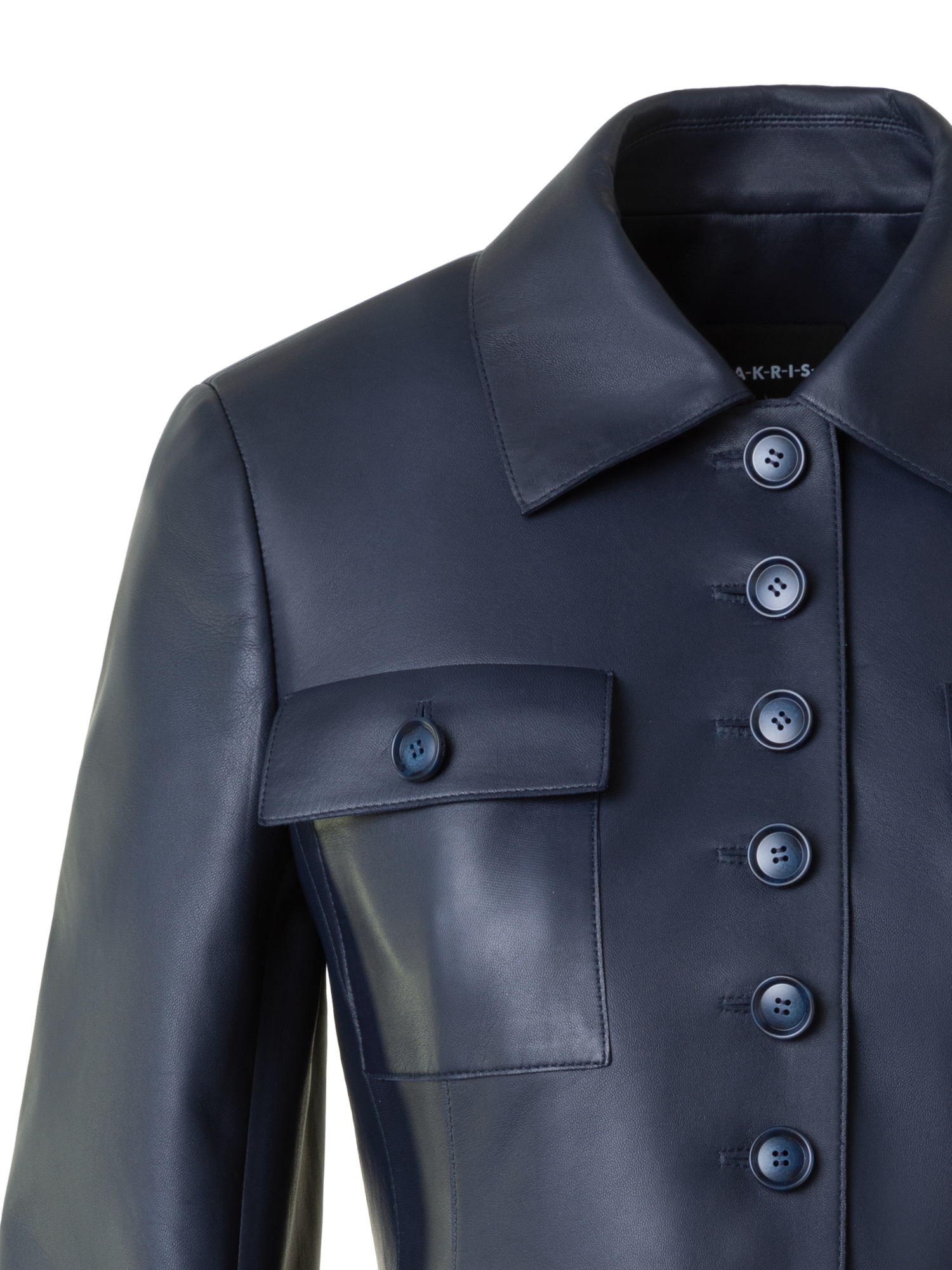 Designer Fitted Leather Jacket with Patch Pockets - neutral - navy - blue