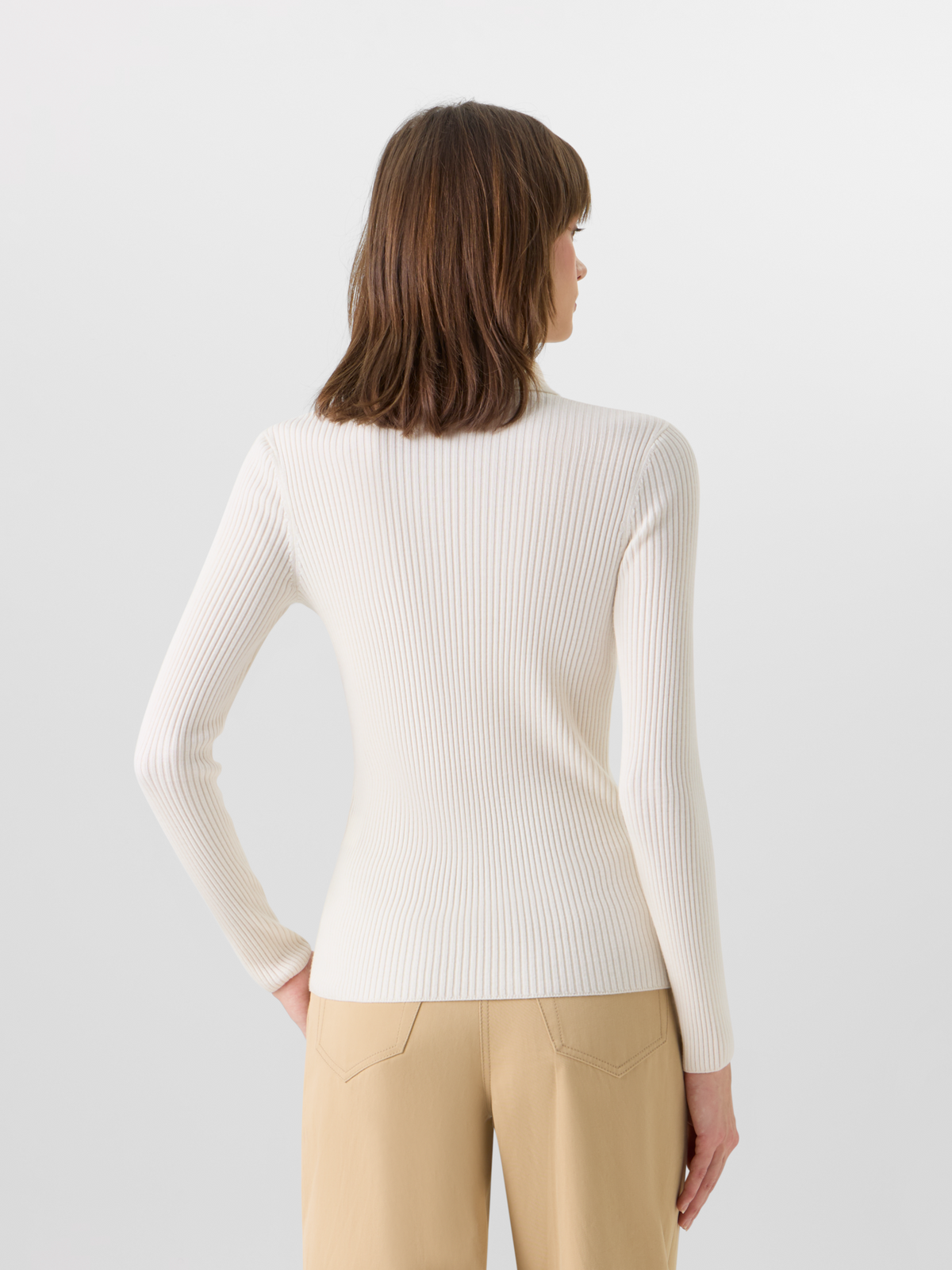Designer Long-Sleeve Merino Wool Knit Sweater - ecru #editorial