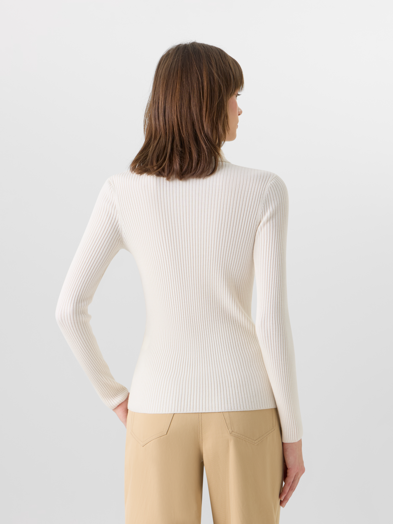 Designer Long-Sleeve Merino Wool Knit Sweater - ecru 