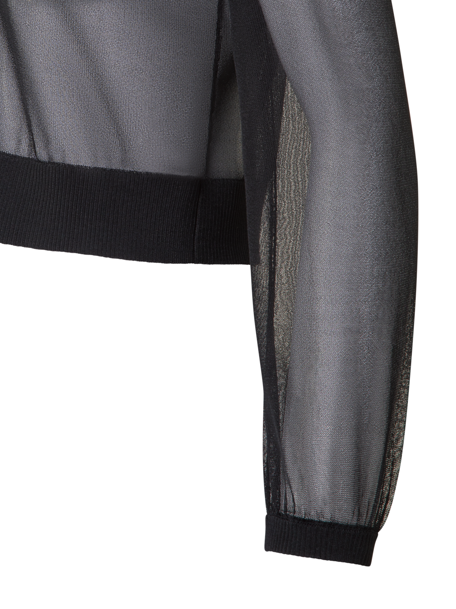 Designer Sheer Cropped Knit Cardigan with Volume Sleeves - black