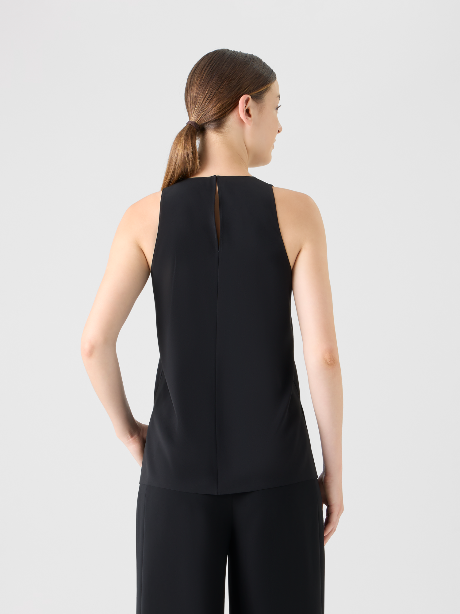 Designer Signature Laser-Cut Sleeveless Blouse - black 