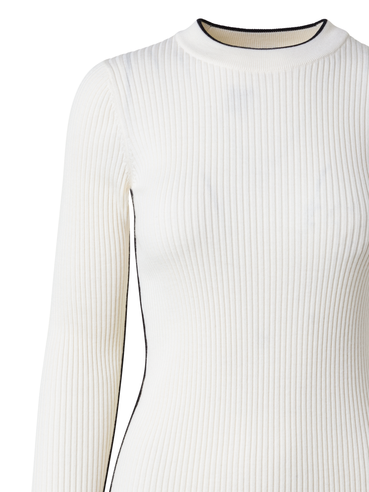 Designer Ribbed Merino Wool Sweater with Contrast Stripe - multicolor - ecru - white