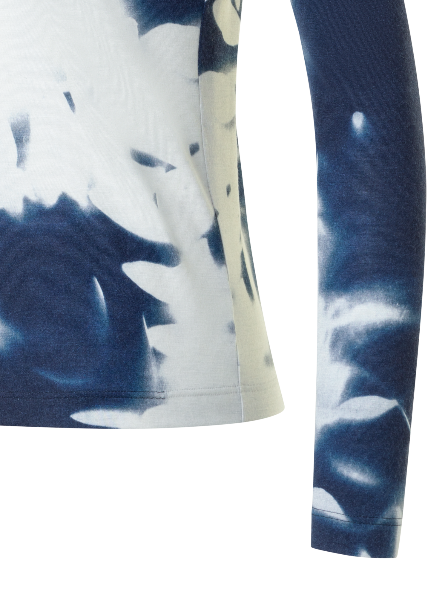 Designer Cashmere Silk Mock Neck Wildflower Print Top - neutral - navy - blue - multicolor