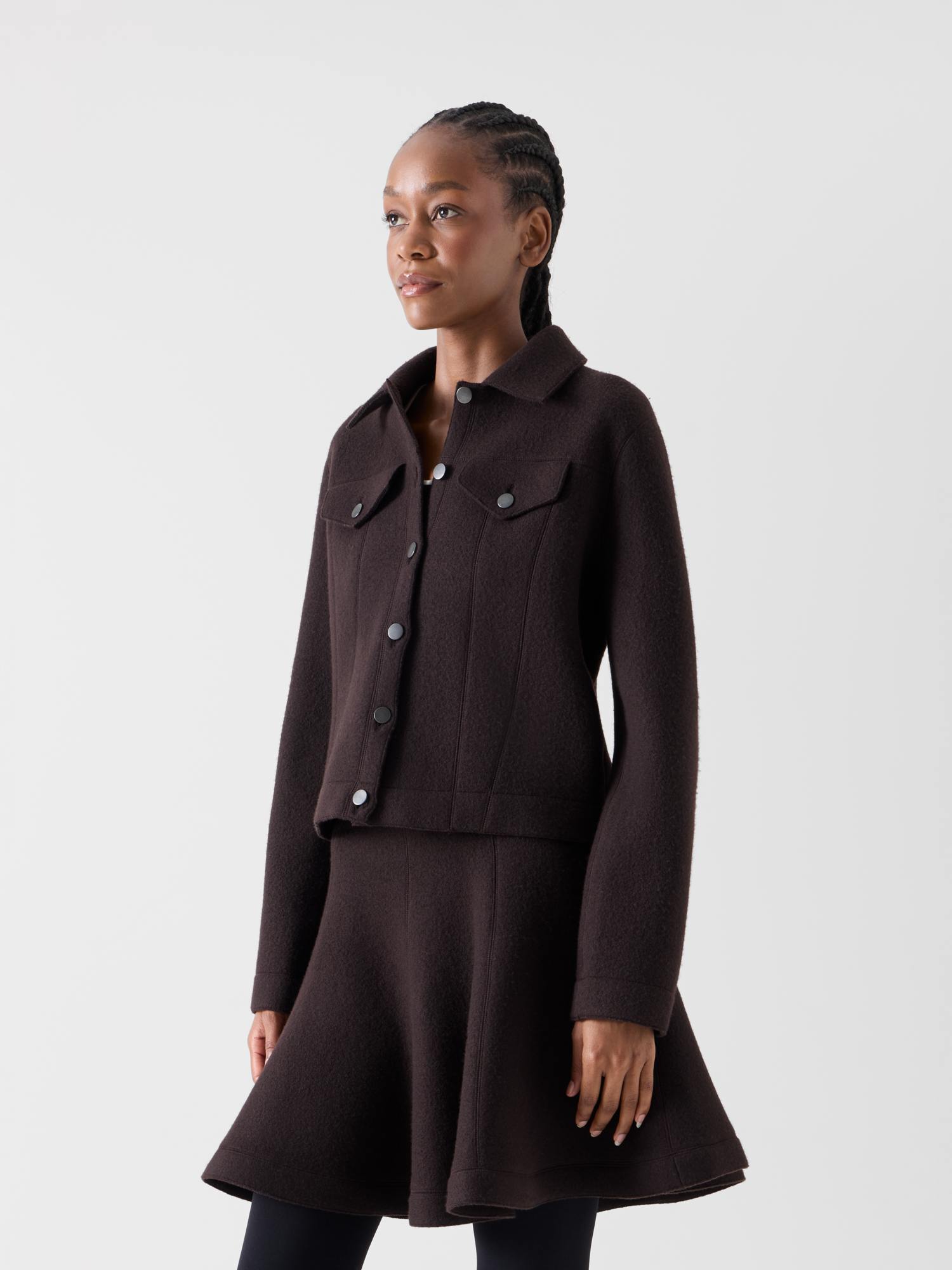 Designer Denim Style Jacket in Boiled Wool - brown 