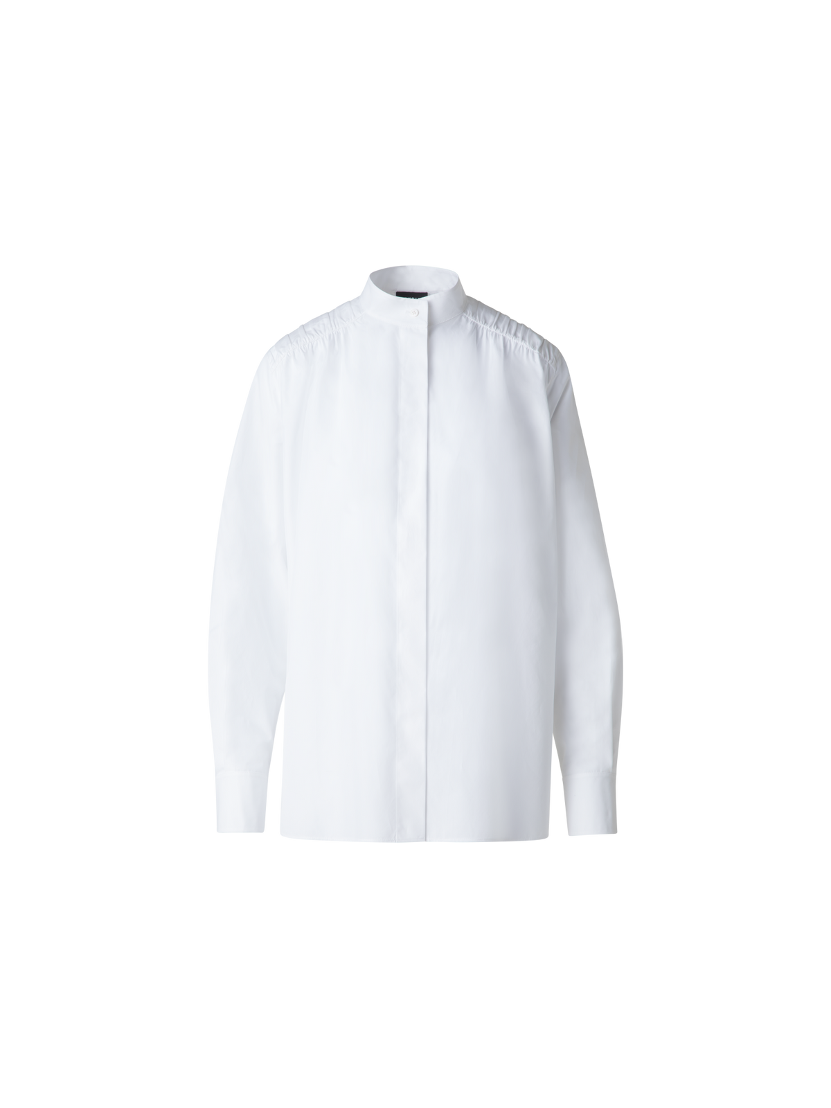 Designer Cotton Blouse with Gathered Shoulder Detail - neutral - white