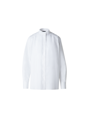Designer Cotton Blouse with Gathered Shoulder Detail - neutral - white
