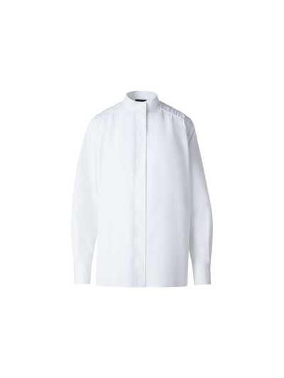 Designer Cotton Blouse with Gathered Shoulder Detail - neutral - white