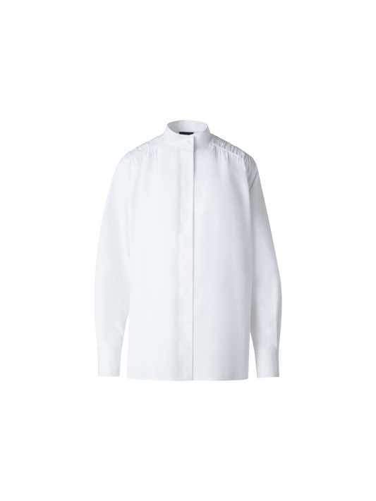 Designer Cotton Blouse with Gathered Shoulder Detail - neutral - white