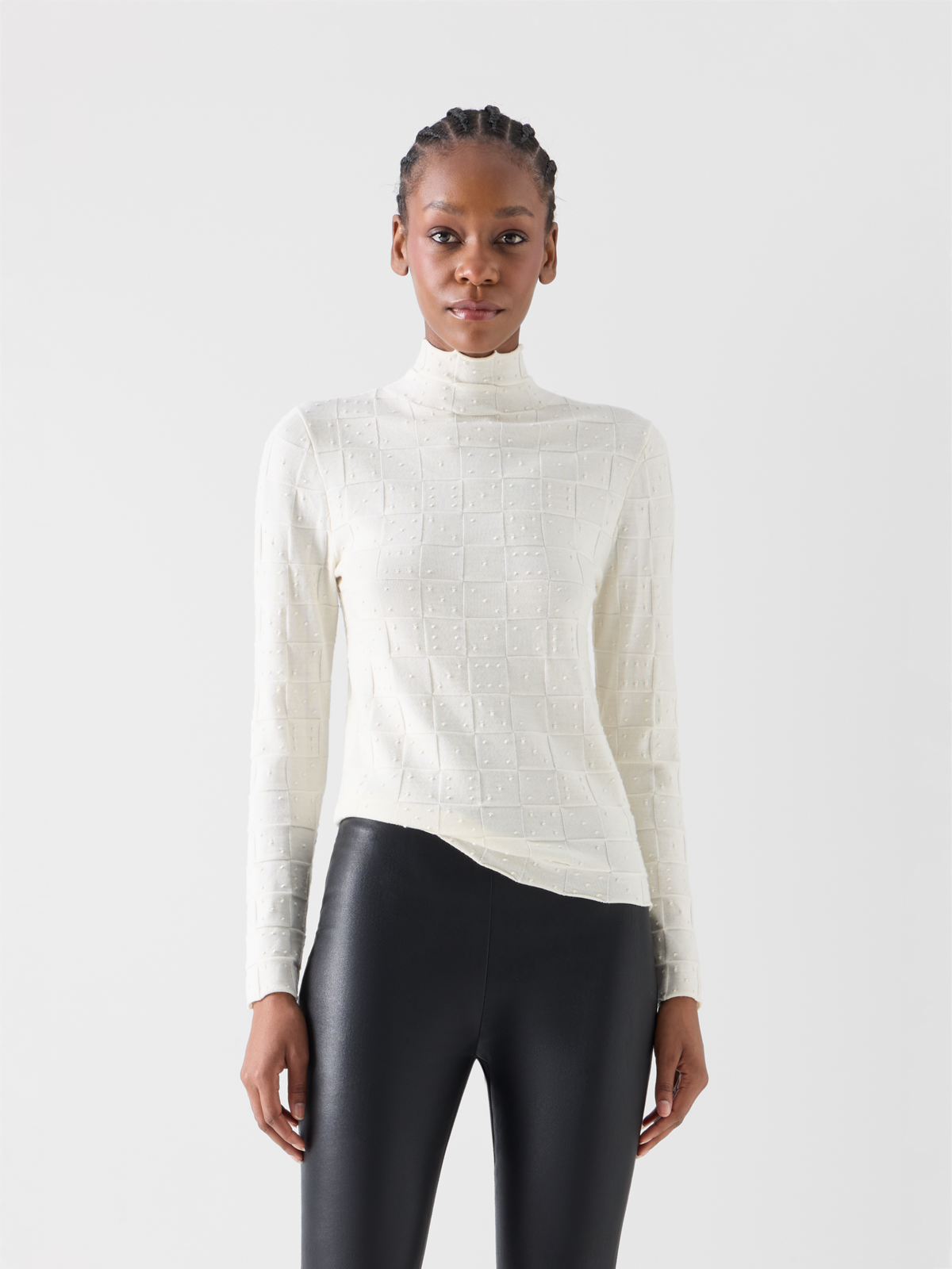 Designer Fitted Wool Sweater with 3D Dice Knit - ecru 