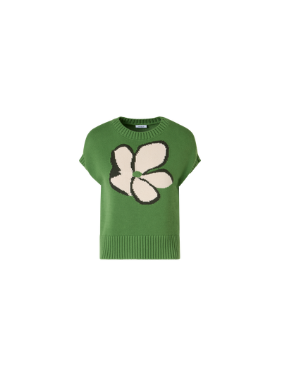 Designer Cap-Sleeve Papercut Flower Knit Sweater - green