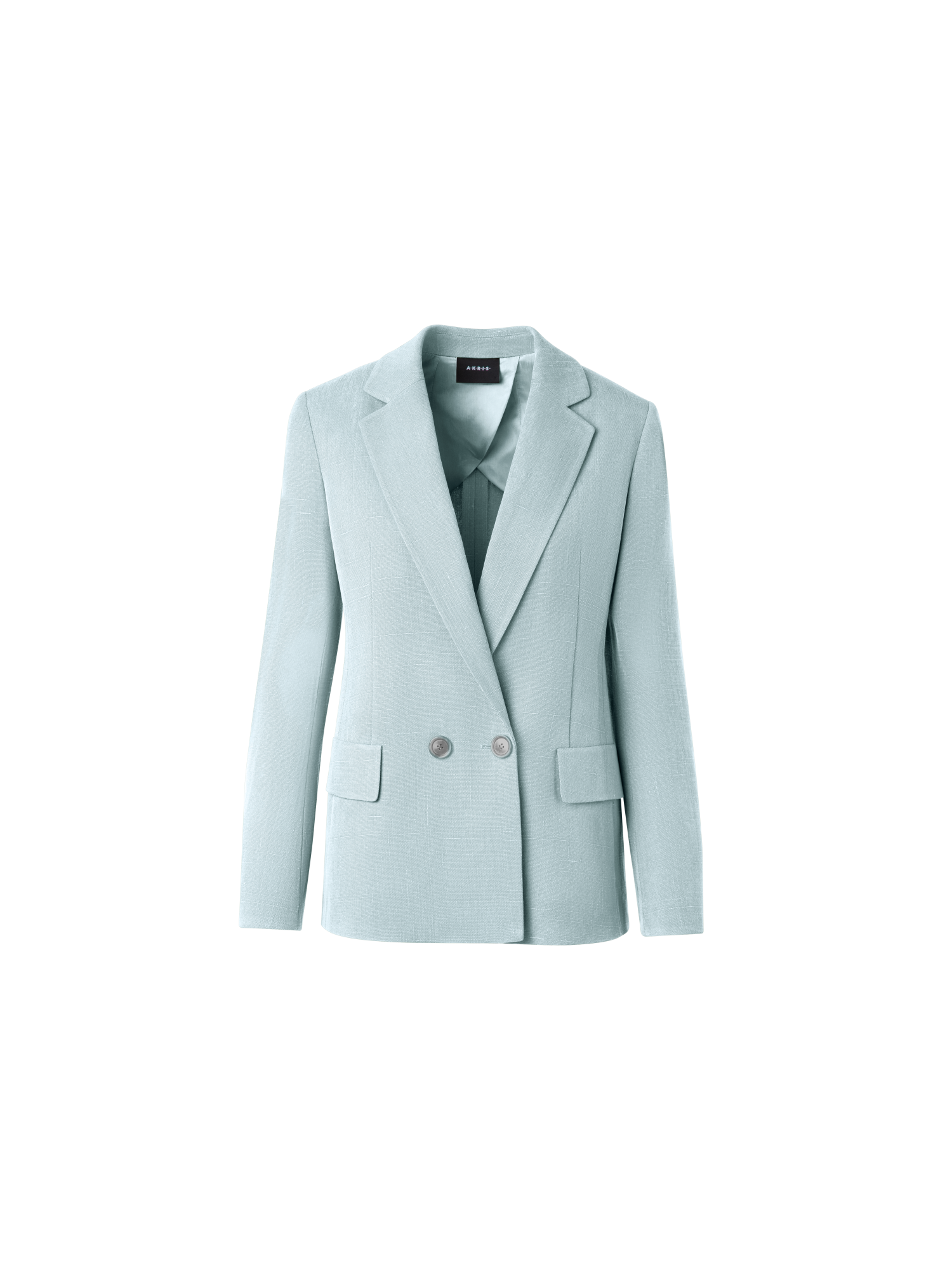 Designer Double Breasted Blazer in Shantung Silk - pastel - blue
