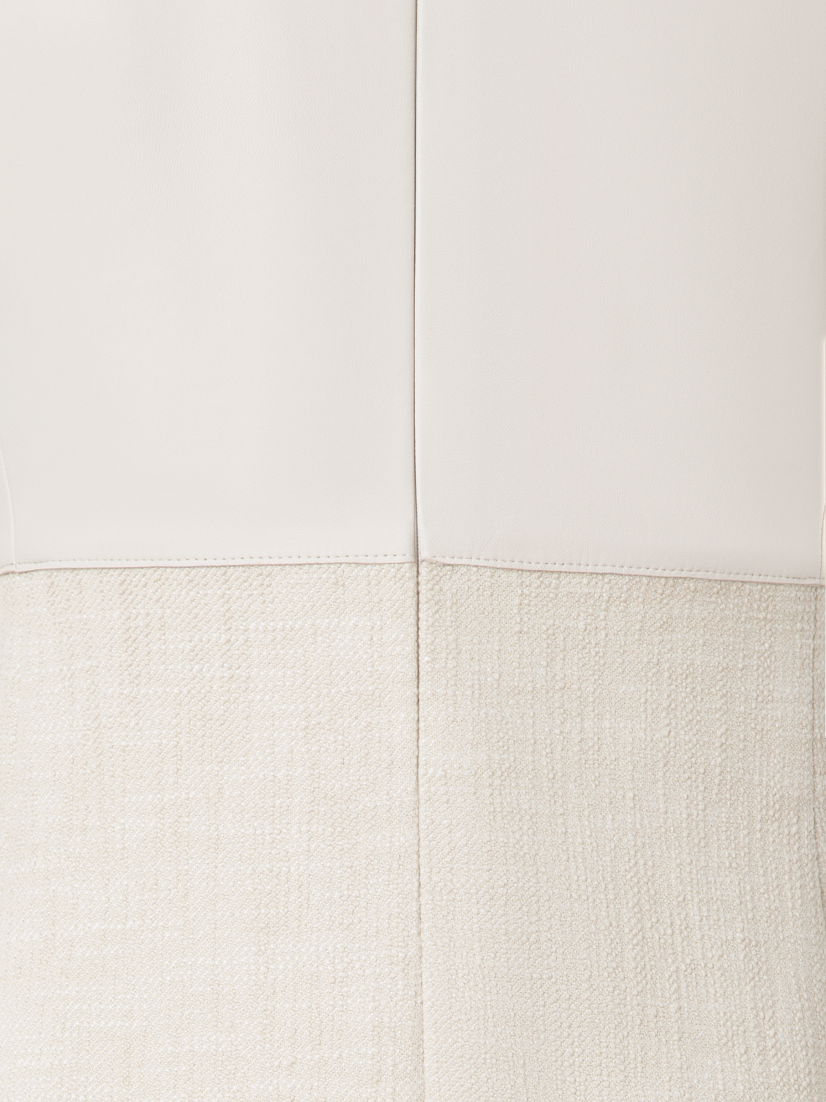 Designer Sheath Dress in Cotton Denim with Leather Skirt - neutral - ecru - white