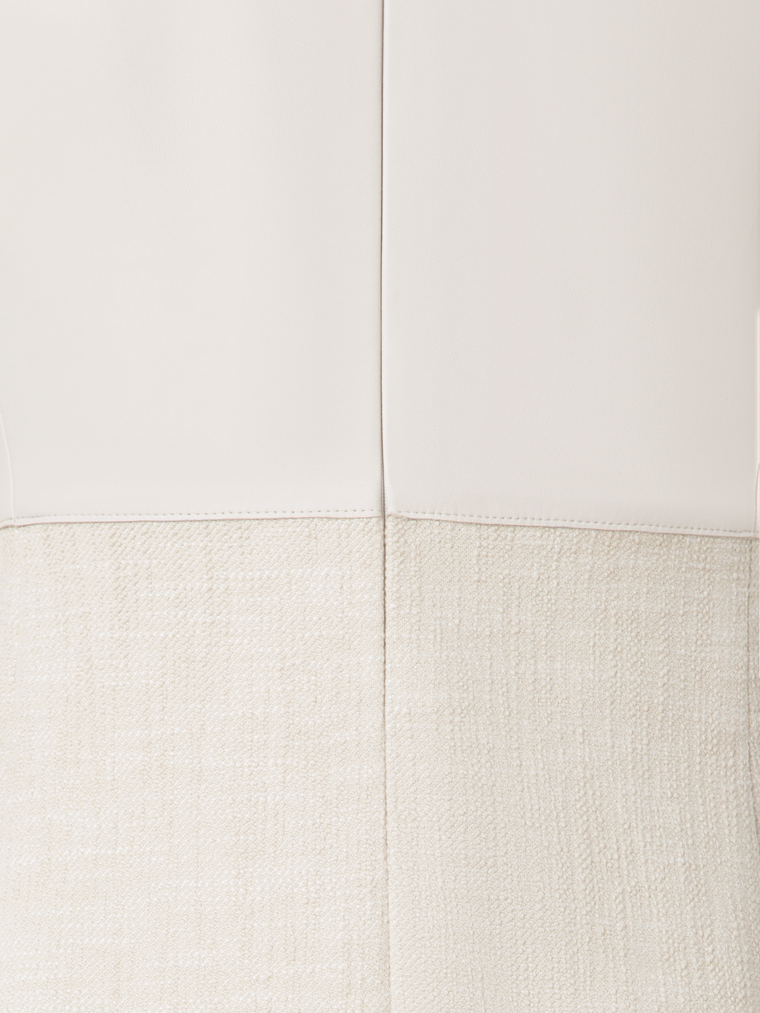 Designer Sheath Dress in Cotton Denim with Leather Skirt - neutral - ecru - white