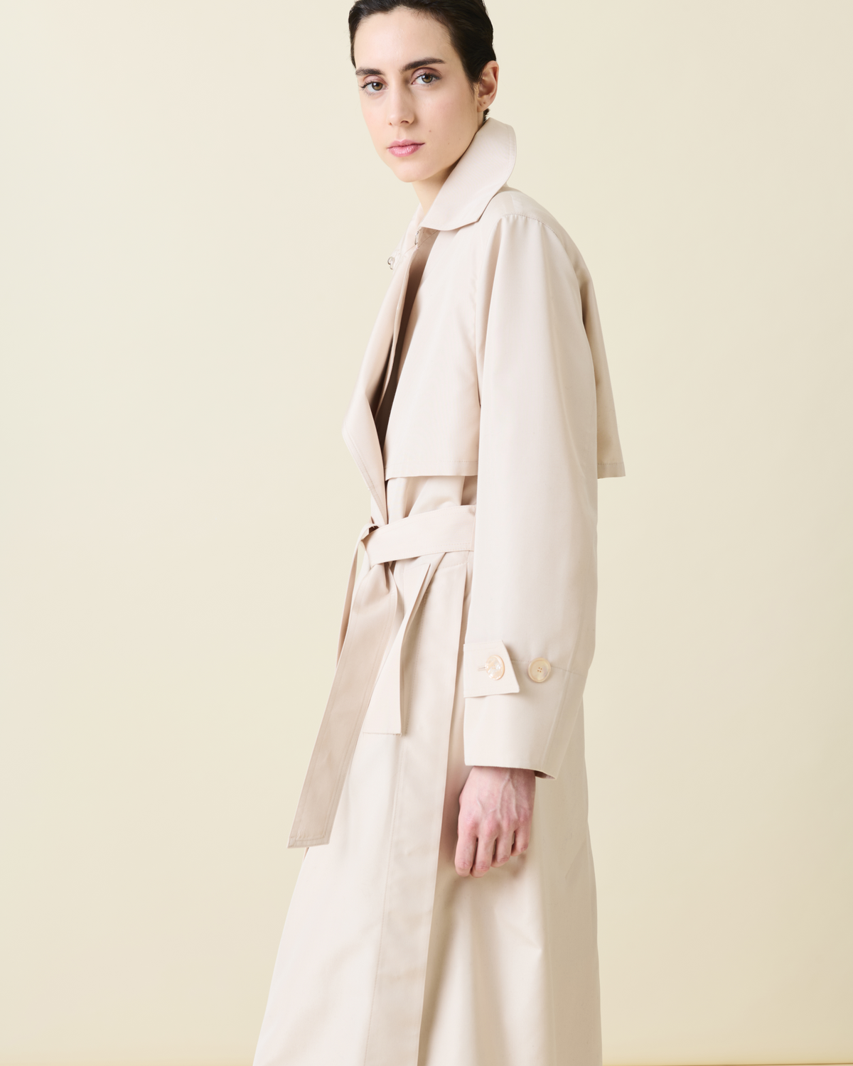 Designer Oversized Trench Coat in Silk Taffeta - neutral - pastel - beige #editorial