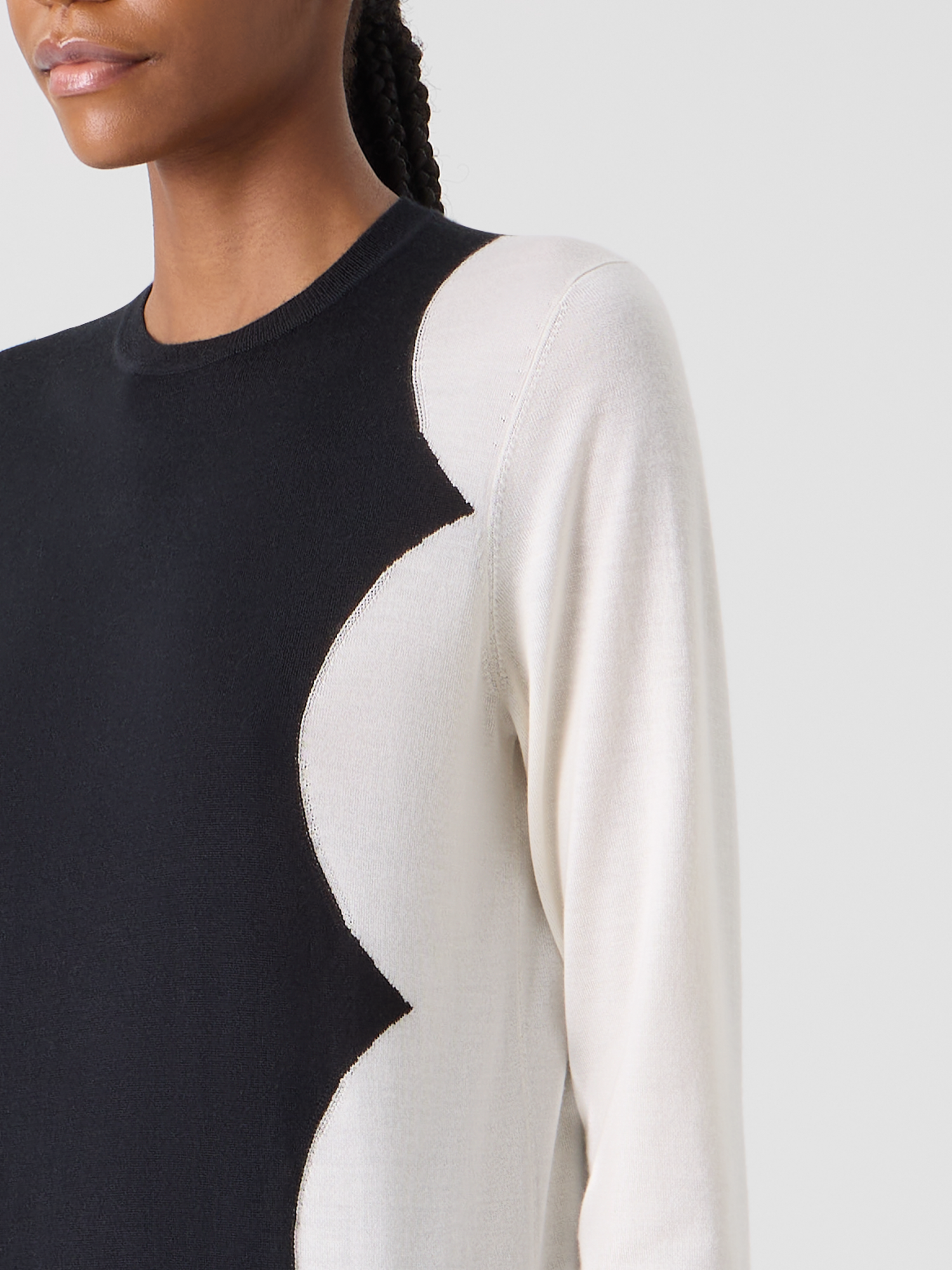 Designer Long Sleeve Cashmere Silk Cloud Intarsia Sweater - black