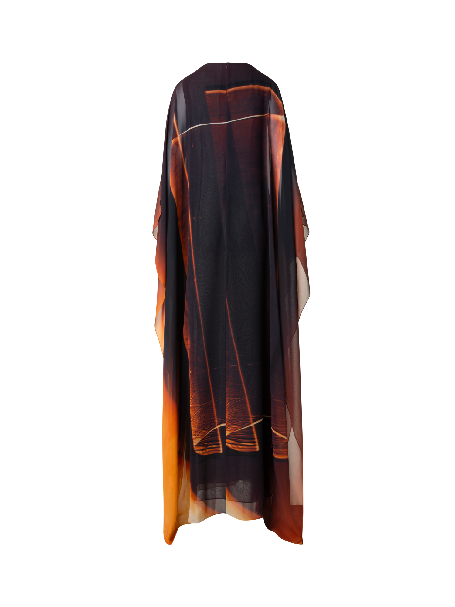 Designer Caftan Silk Gown with Tube Print - brown - multicolor - orange