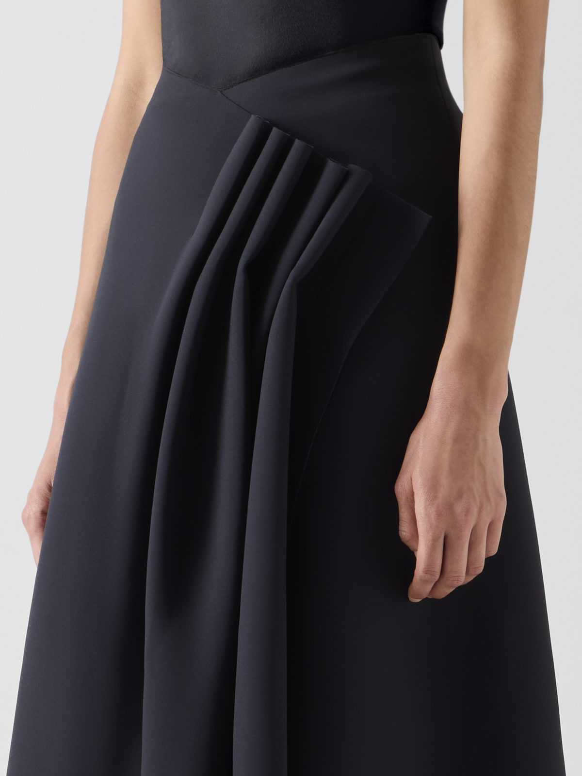 Designer Midi Skirt in Neoprene with Front Draping - black #editorial