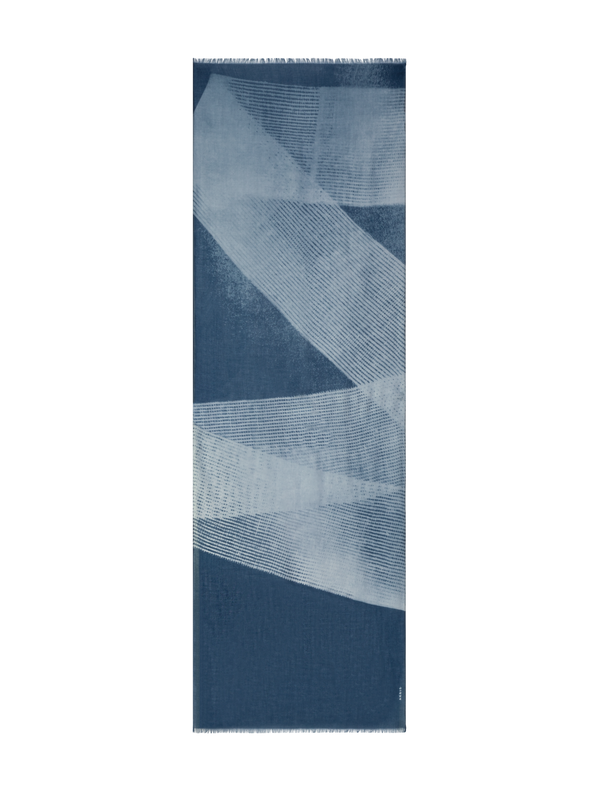 Designer Cashmere Scarf in Zigzag Print - neutral - navy - blue - multicolor