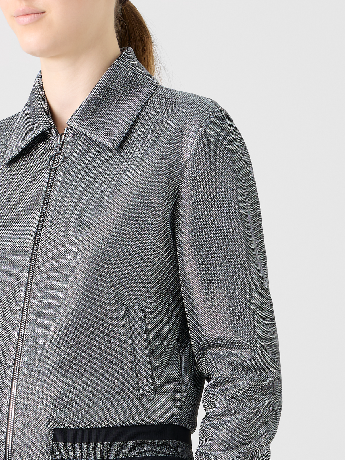 Designer Metallic Birdseye Jersey Bomber Jacket - grey #editorial