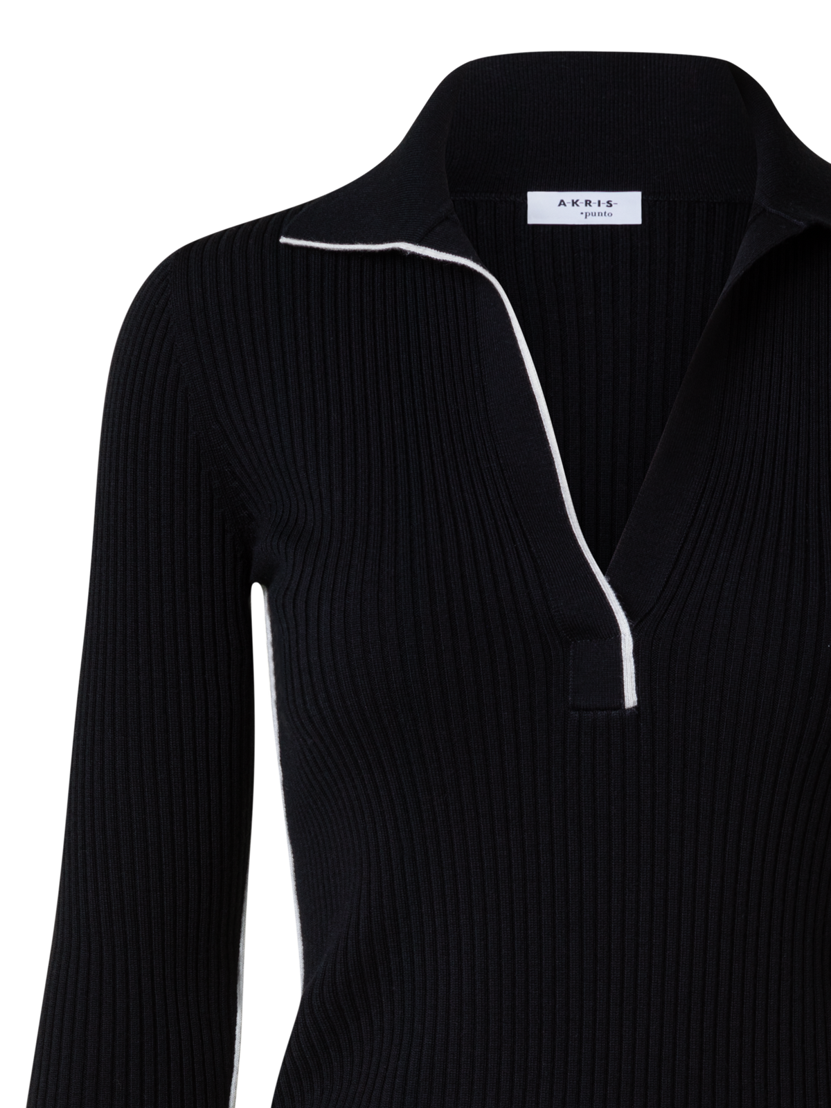 Designer Ribbed Merino Wool Polo Neck Sweater - black - multicolor