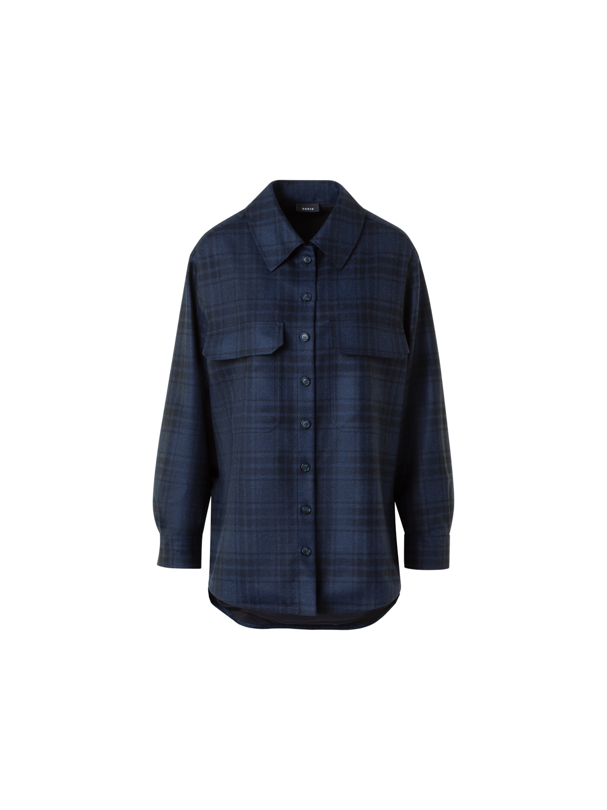 Designer Oversized Wool Flannel Plaid Shirt Jacket - neutral - navy - blue