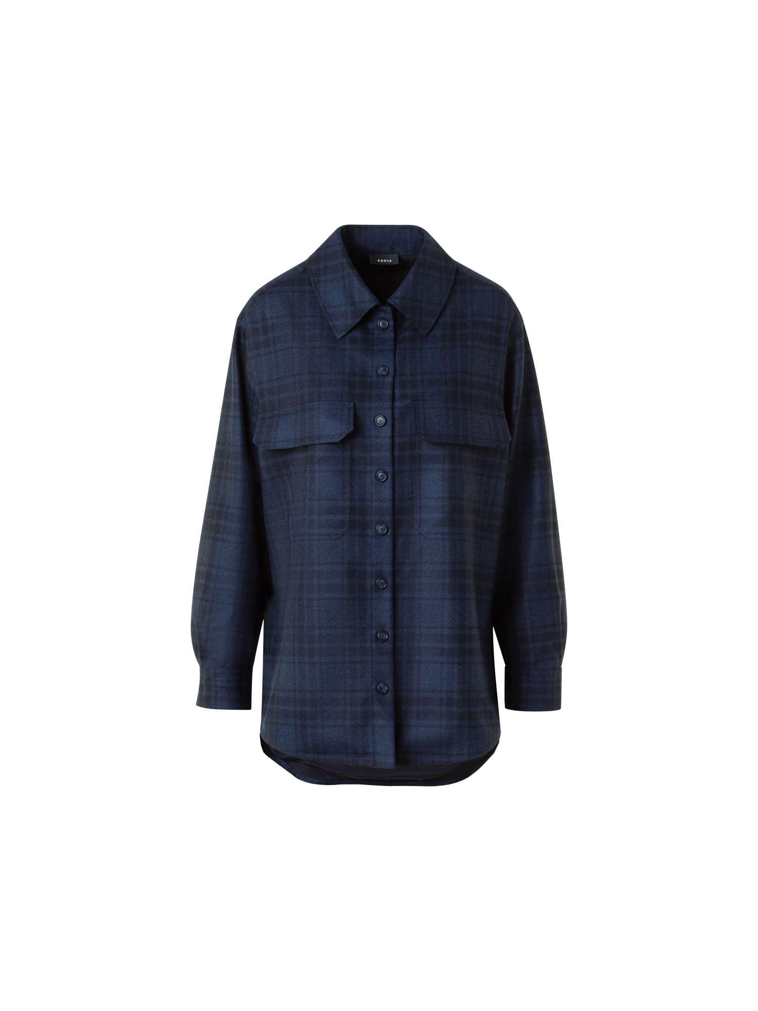 Designer Oversized Wool Flannel Plaid Shirt Jacket - neutral - navy - blue
