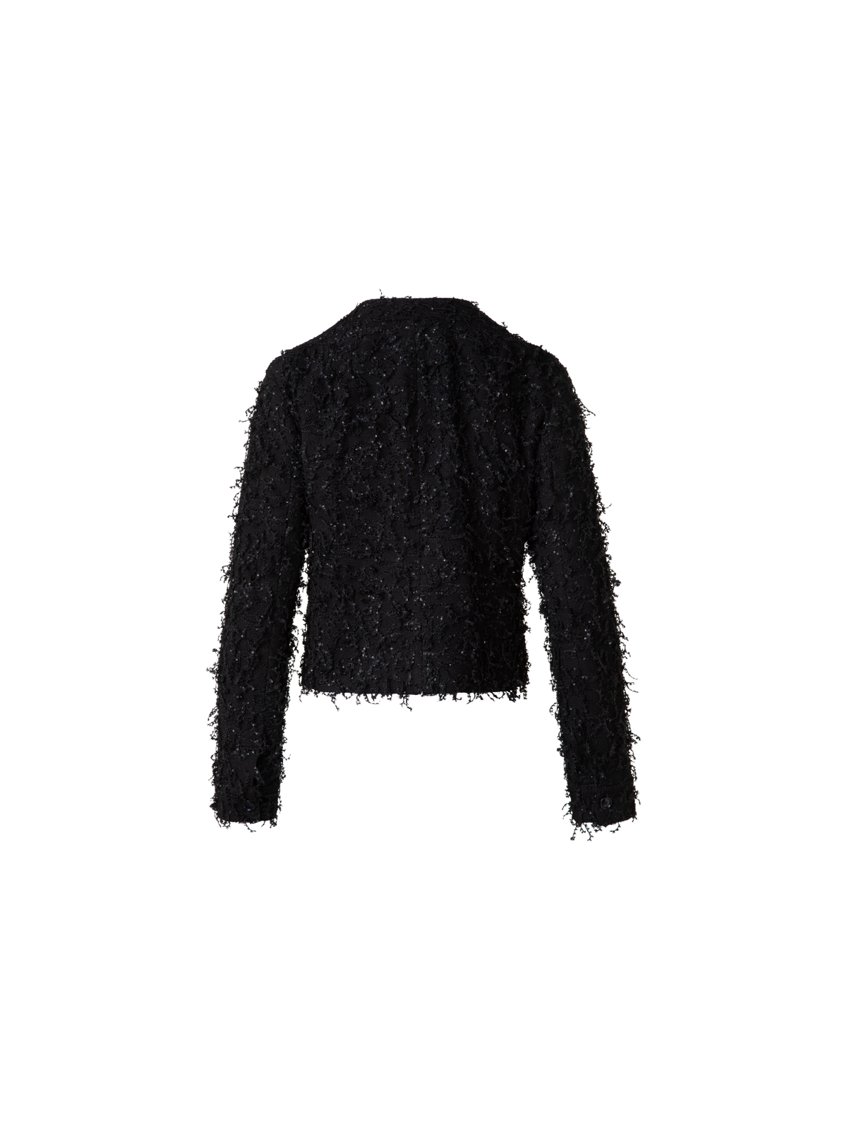 Designer Short Jacket with Micro Sequins Fringed Bouclé - black