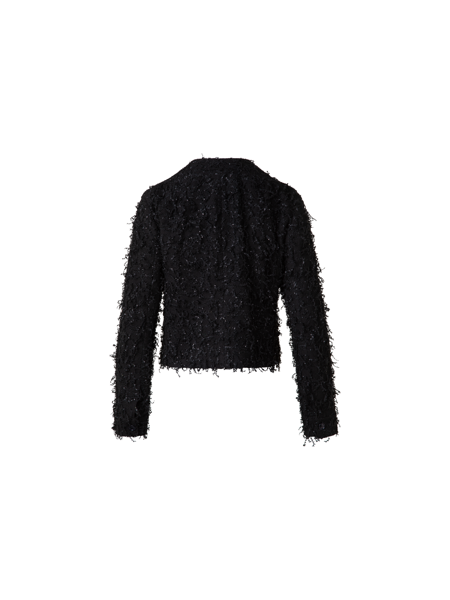Designer Short Jacket with Micro Sequins Fringed Bouclé - black