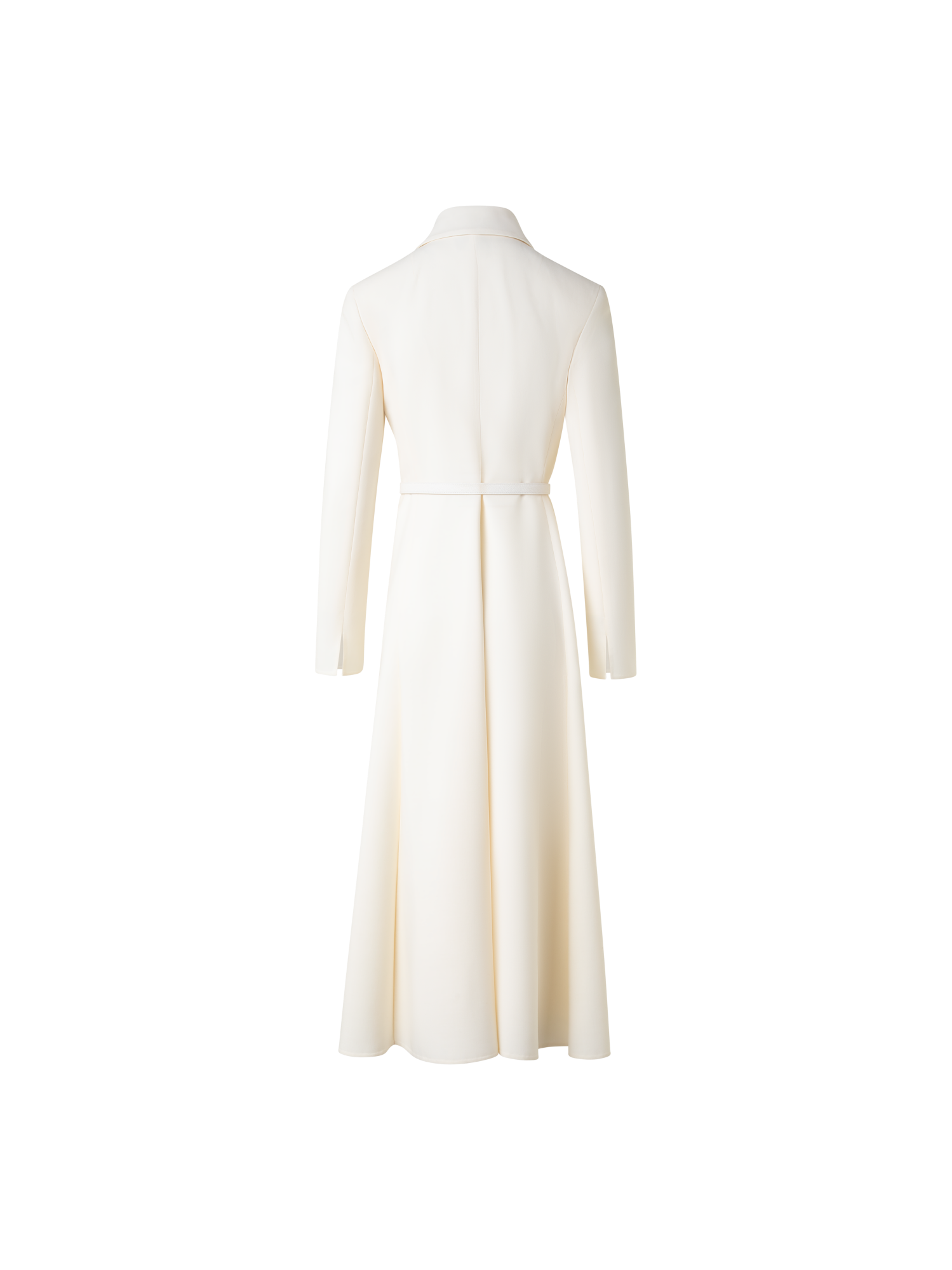 Designer Belted Midi Dress in Wool Double-Face - ecru - white