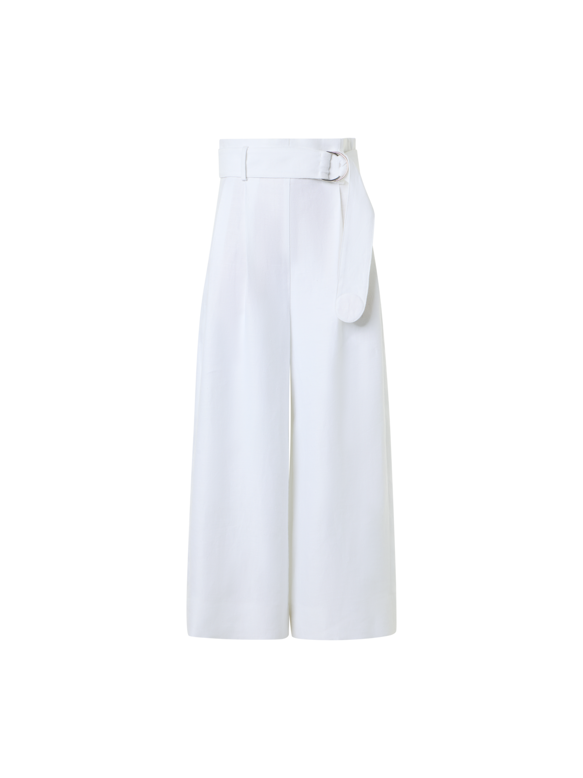 Designer Fiorella High-Rise Pleated Raw Linen Culotte Pants - white