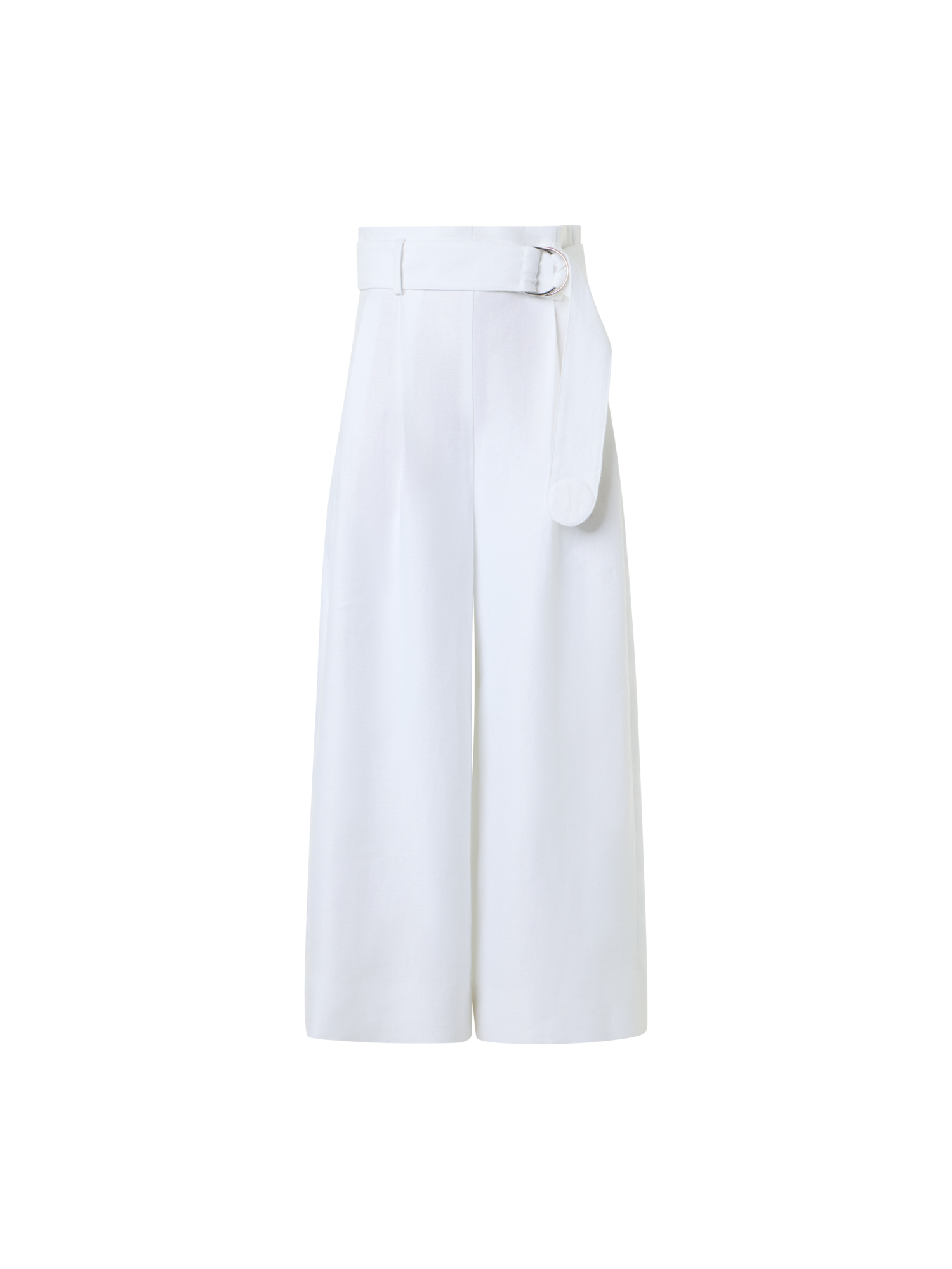 Designer Fiorella High-Rise Pleated Raw Linen Culotte Pants - white