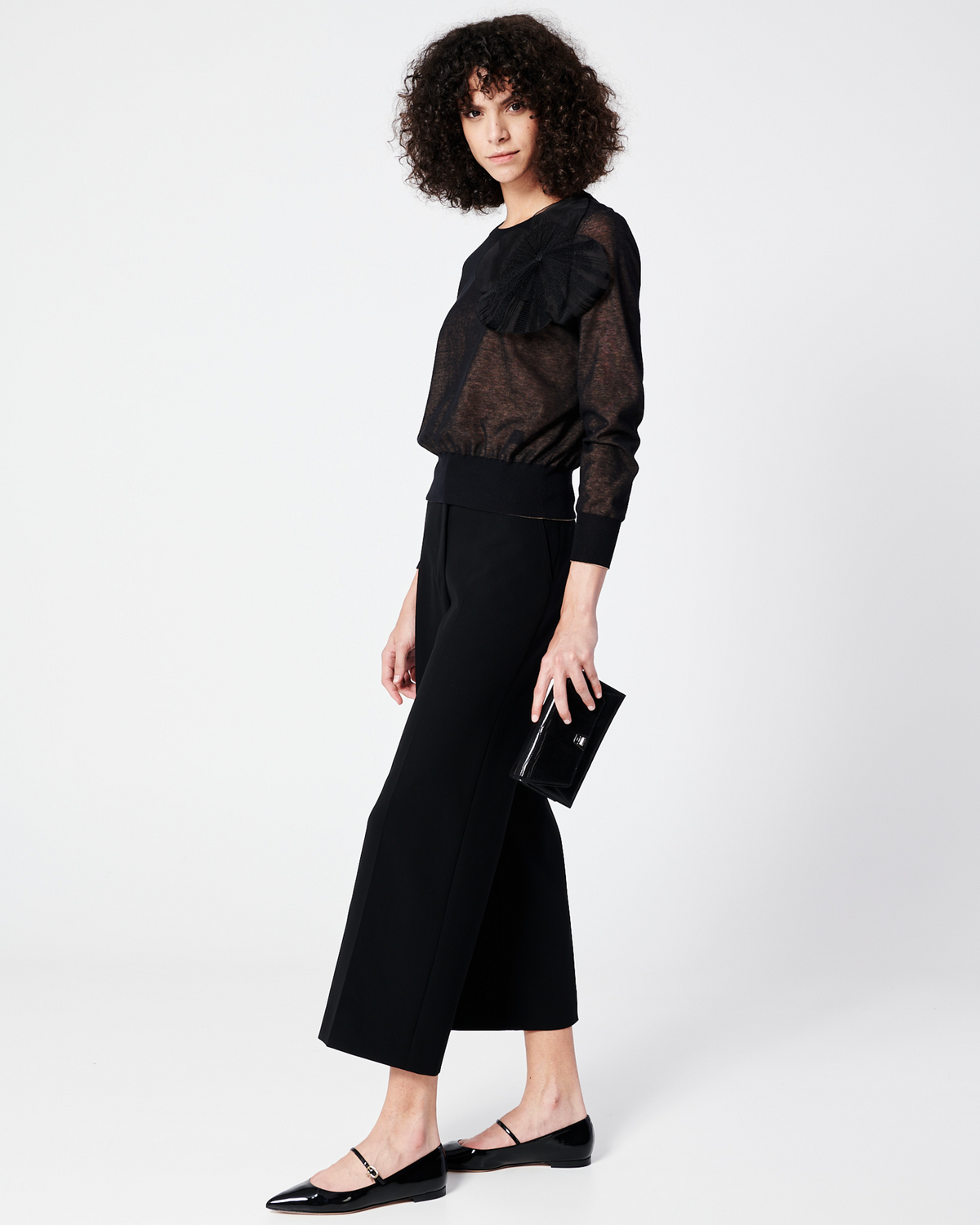 Designer Cropped Wide Cotton Pants - neutral - black #editorial