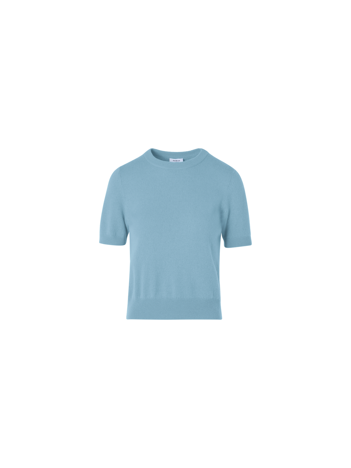 Designer Wool Cashmere Knit Sweater with Short Sleeves - blue