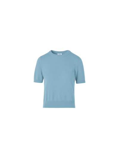 Designer Wool Cashmere Knit Sweater with Short Sleeves - blue