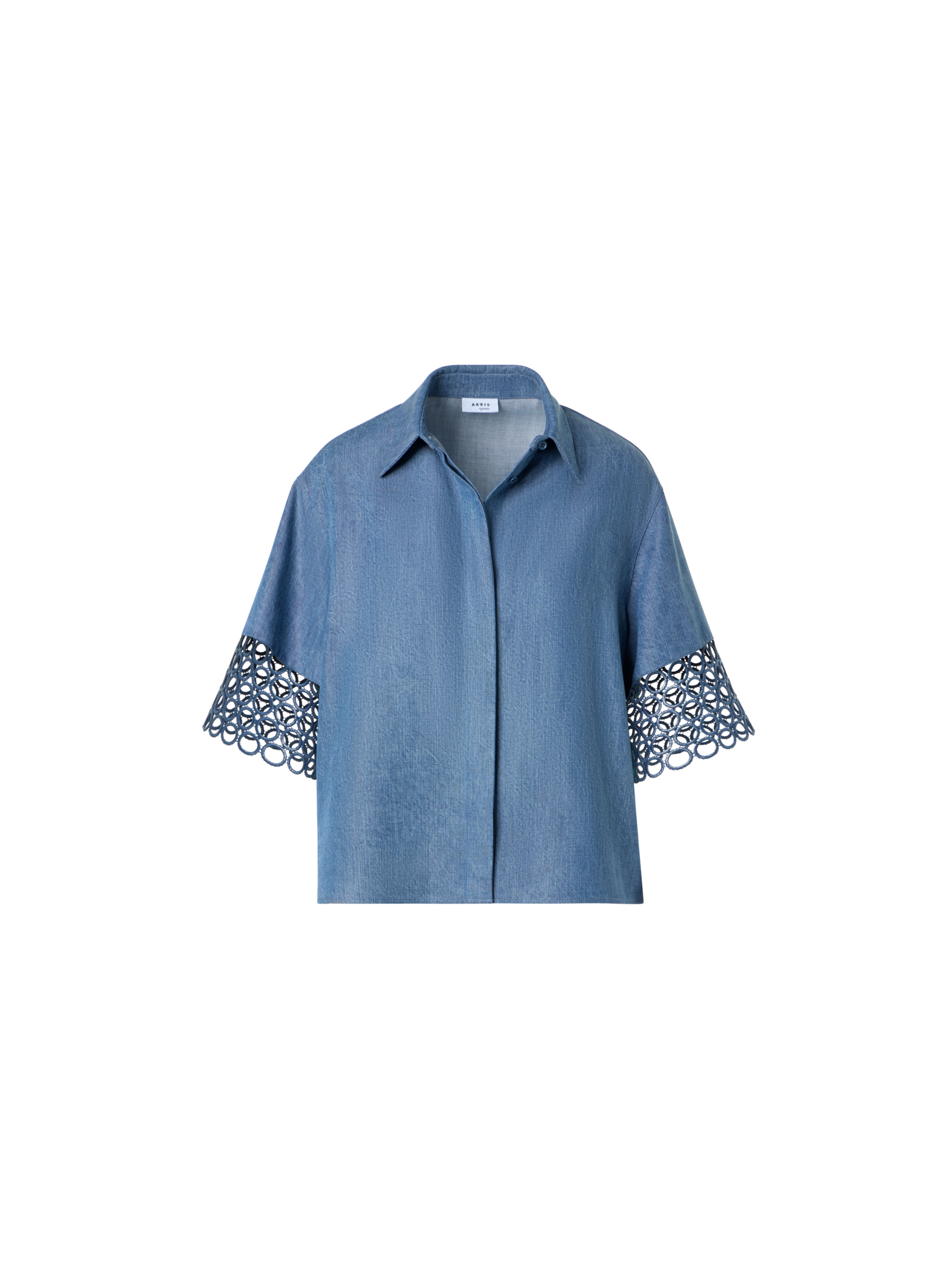 Designer Denim Blouse with Eyelet Guipure - blue
