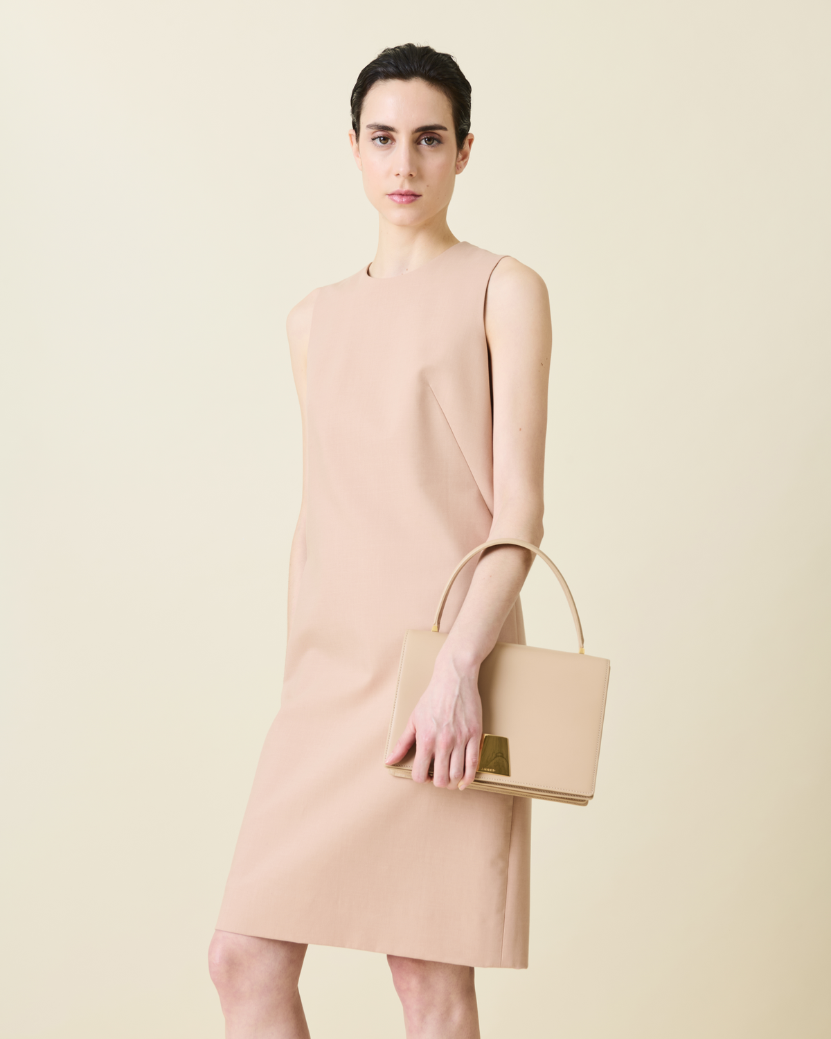 Designer Sheath Dress in Cotton Silk Double-Face - neutral - pastel - beige #editorial