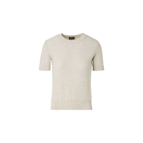 Sequined Short Sleeve Linen Cotton Sweater