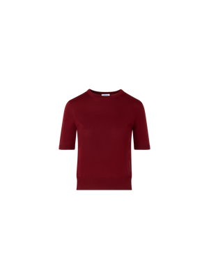 Designer Short-Sleeve Merino Wool Knit Sweater - red