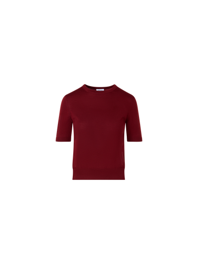 Designer Short-Sleeve Merino Wool Knit Sweater - red