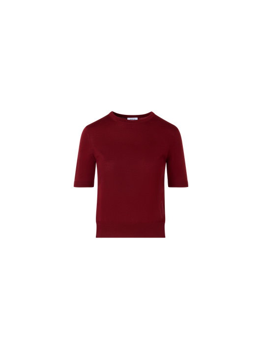 Designer Short-Sleeve Merino Wool Knit Sweater - red