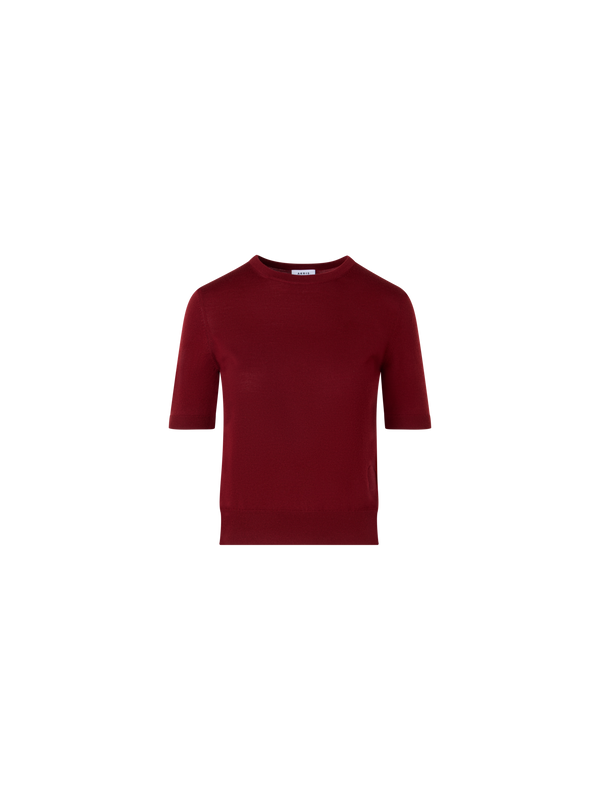 Designer Short-Sleeve Merino Wool Knit Sweater - red