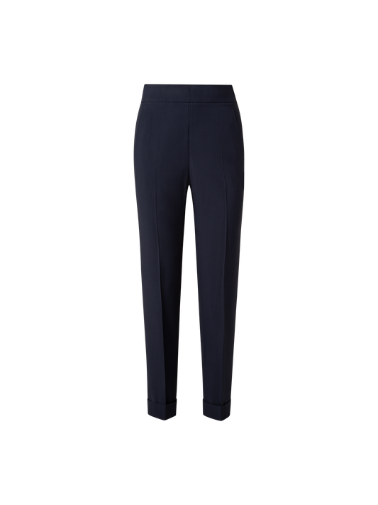 Designer Tapered Crêpe Pants - navy - blue
