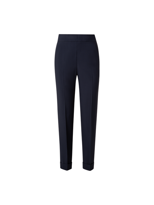 Designer Tapered Crêpe Pants - navy - blue
