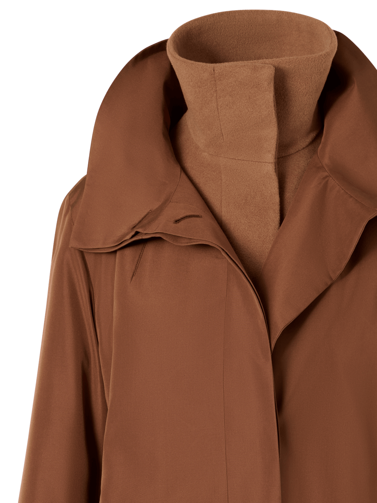 Designer Two-in-One Silk Taffeta Coat with Cashmere Inner - brown