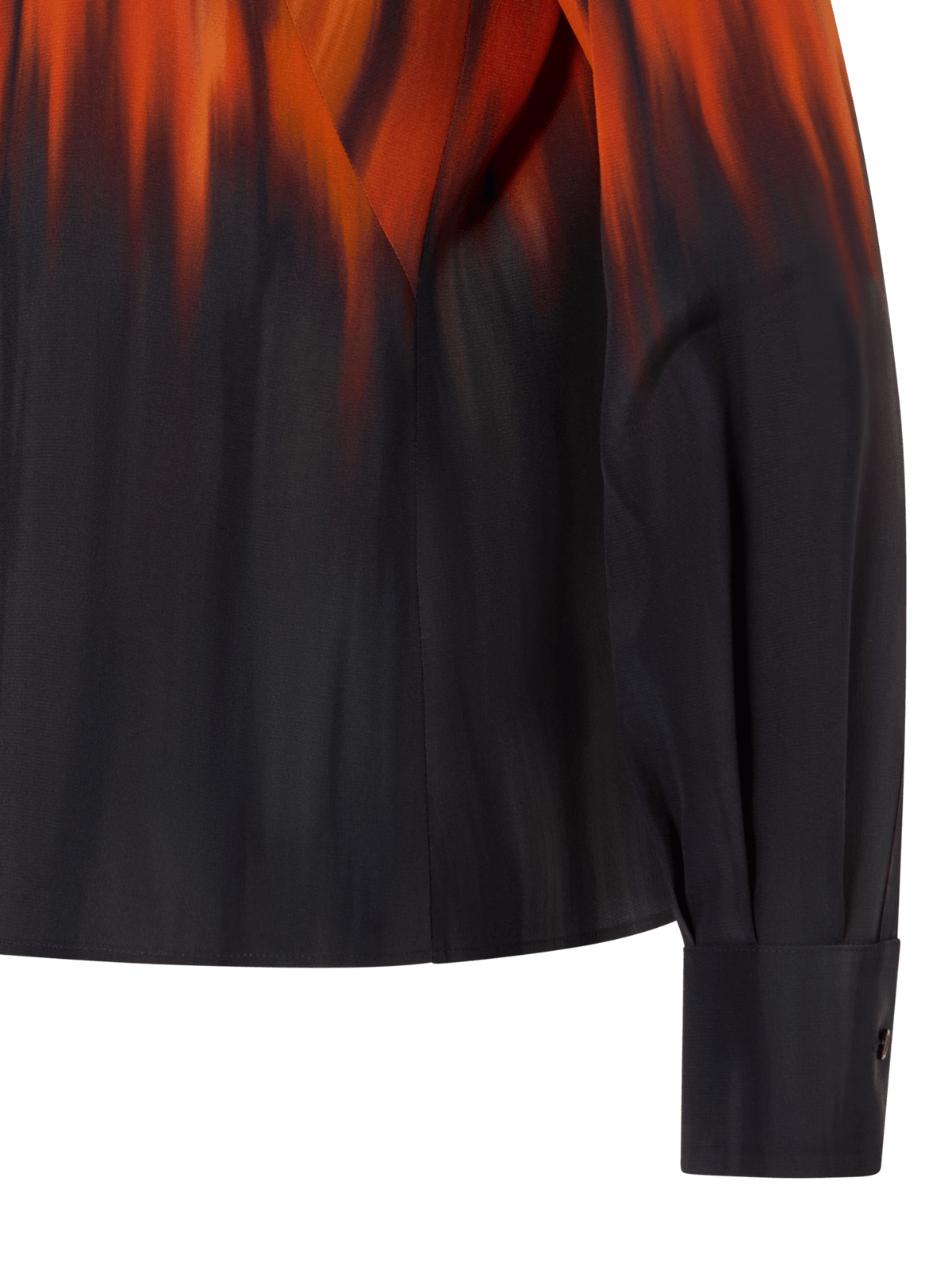 Designer Silk Blouse in Fuego Negro Print - black - red - multicolor - orange