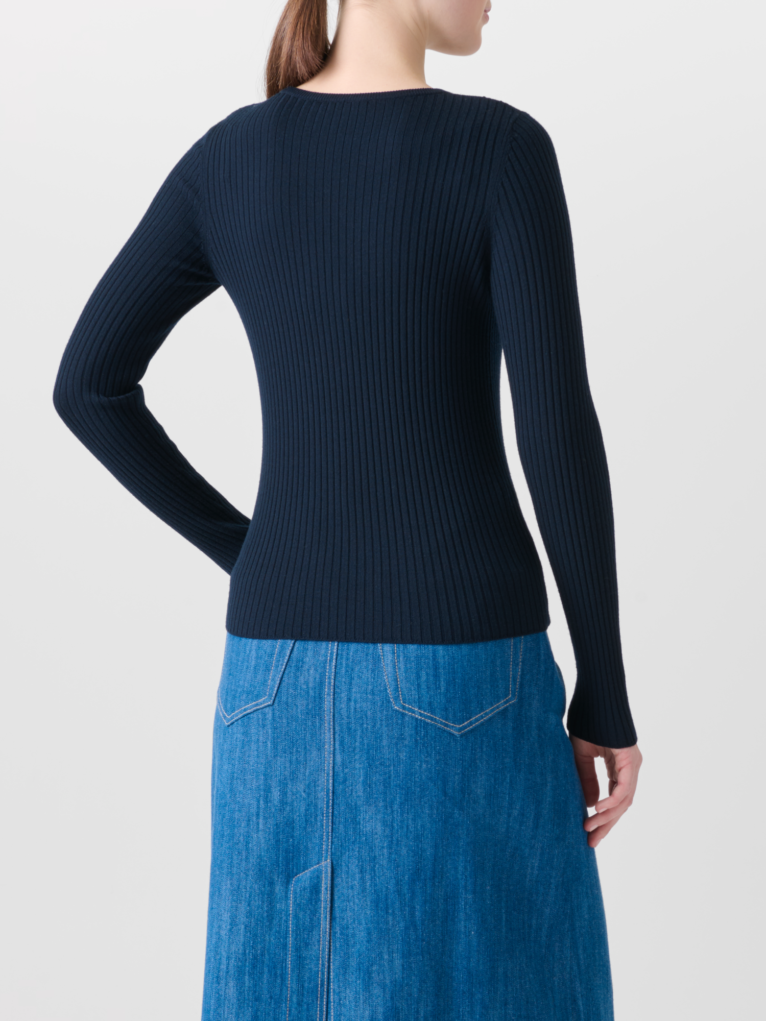 Designer Short Sleeve Sweater in Merino Wool - neutral - navy - blue 
