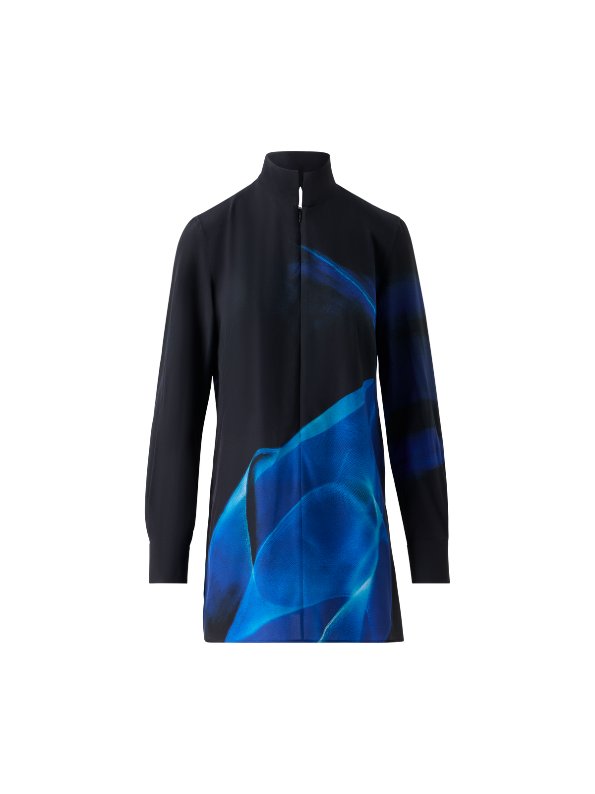 Designer Silk Tunic Blouse in Alyson's Cyanotype Print - navy - blue