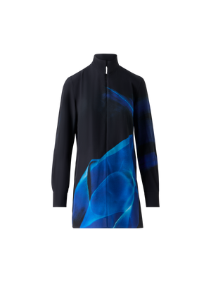Designer Silk Tunic Blouse in Alyson's Cyanotype Print - navy - blue