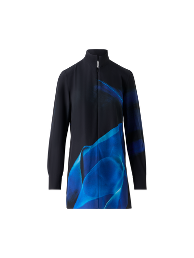 Designer Silk Tunic Blouse in Alyson's Cyanotype Print - navy - blue